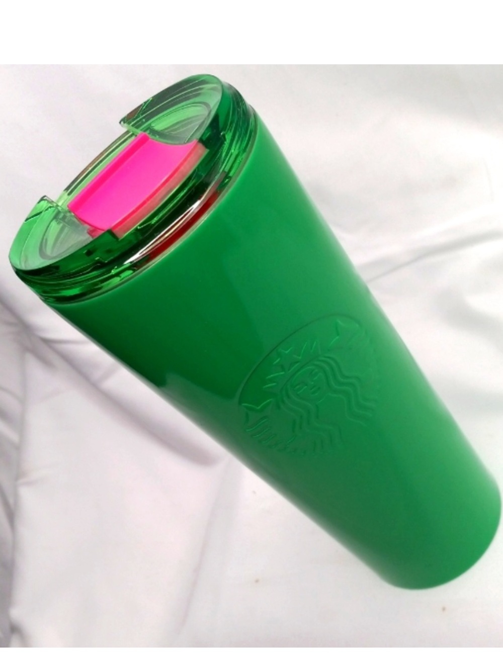 Starbucks Green Tumbler with Pink Accent Lid